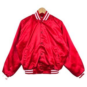 Vintage Don BY Jac Varsity Bomber Jacket size M USA Made 100% Nylon Satin 90s